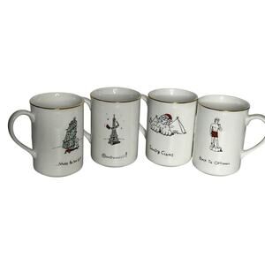 Merry Masterpieces Vintage Lot Of 4 Mugs Fine Porcelain Coffee Tea Holiday Humor